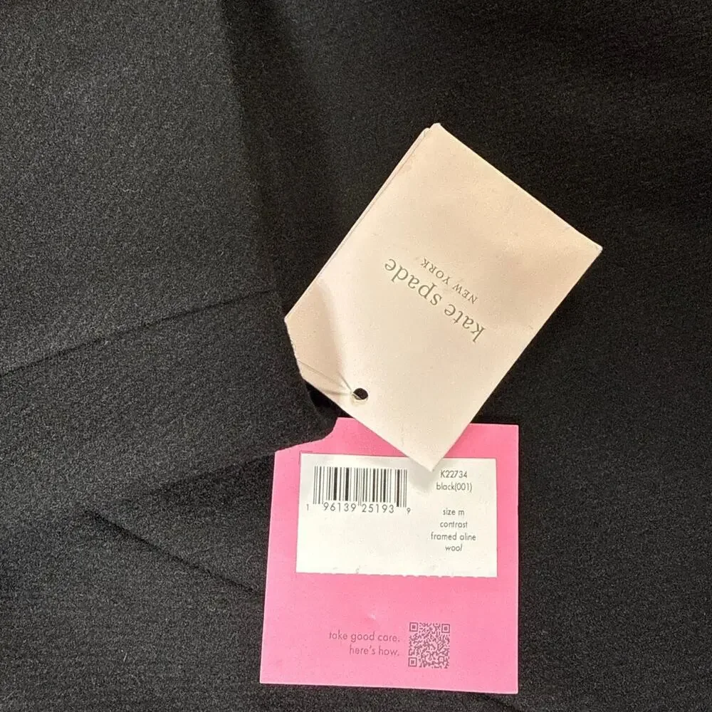 Kate Spade Wool Walker Overcoat Womens‎ Medium 6-8 Framed Aline Black Cream